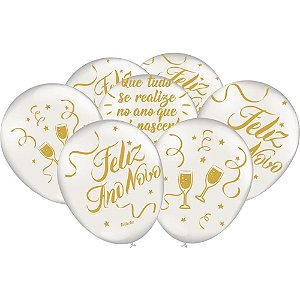Balao imperial ano novo estampa branco especi - festcolor (pct.c/25)