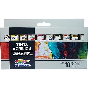 Tinta acrilica 10 cores bisnaga 20ml. - corfix (blister)