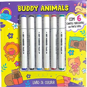 Livro de colorir buddy animals c/6 canetinhas - magic kids (unidade)