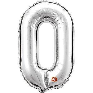 Balao metalizado numero 0 prata 40cm. - sao roque (unidade)