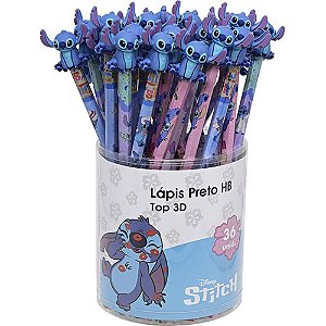 Lapis preto redondo decorado stitch top 3d 4modelos - molin (pote-36)