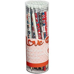 Lapis preto redondo decorado love city hb n°2 c/borracha - molin (pote-48)
