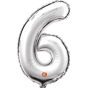Balao metalizado numero 6 prata 40cm. - sao roque (unidade)