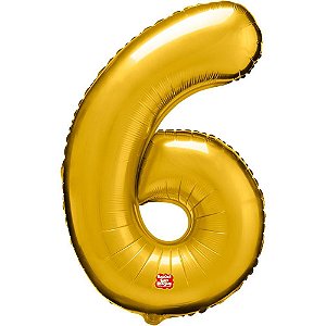 Balao metalizado numero 6 dourado 100cm. - sao roque (unidade)