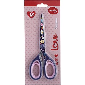 Tesoura love flowers azul 18cm - molin (unidade)
