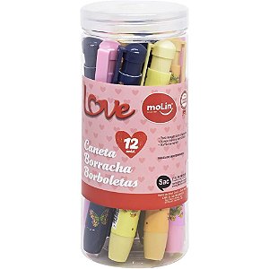 Borracha caneta love borboletas 4modelos - molin (pote-12)