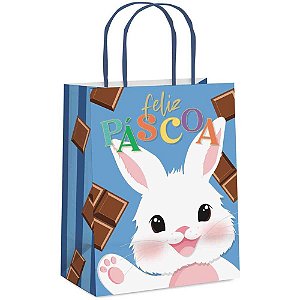 Sacola decorada pascoa felicita azul p 21,5x15x8cm - cromus (pct.c/10)