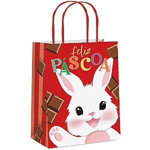 Sacola decorada pascoa felicita verm m 26x19,5x9,5cm - cromus (pct.c/10)