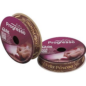Fita de cetim decorada 15mm 10m. feliz pascoa marrom/ - fitas progresso (unidade)