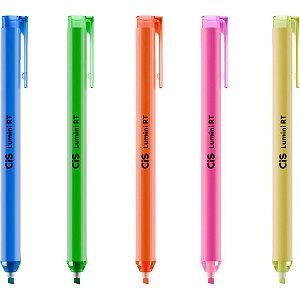 Caneta marca texto cis lumini retratil 5 cores - sertic (dp.c/18)