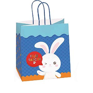 Sacola decorada pascoa alegria azul 27,5x22x16cm - packpel (pct.c/10)
