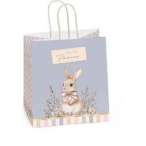 Sacola decorada pascoa fiorela azul 27,5x22x16cm - packpel (pct.c/10)