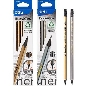 Lapis preto redondo decorado hb wood free c/borracha (sortido) - deli (bl.c/12)