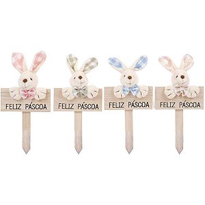 Decoracao de pascoa plaquinha feliz pascoa 22cm(sortido) - cromus (unidade)