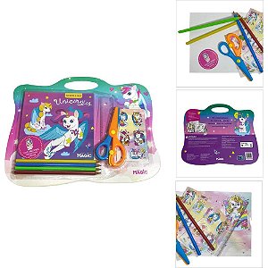 Livro de colorir recorte e cole unicornios - magic kids (unidade)