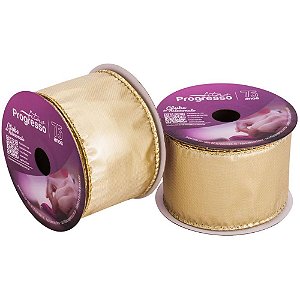 Fita aramada natal 63mmx10m metalizado dourado - fitas progresso (unidade)