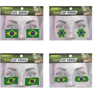 Copa do mundo adesivo facial c/mini pedras(s - nyr festas (pct.c/12)