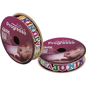 Festa junina fita cetim 15mmx10m. frases vm - fitas progresso (unidade)