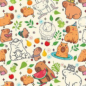 Papel presente bobina couche 40cm. mod.113 mundo capivaras - gessele (bo-100mts)