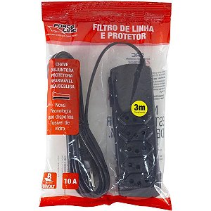 Filtro de linha 5 tomadas slim bivolt 3m pt - force line (unidade)