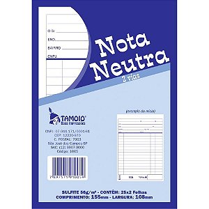 Impresso talao nota neutra 1/32 25x02fls.2via - tamoio (pct.c/05)