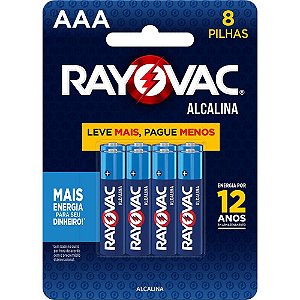 Pilha alcalina palito aaa leve+ pague- - rayovac (bl.c/08)