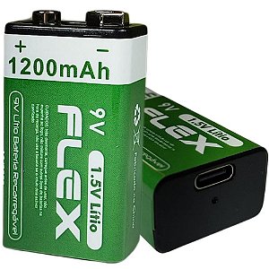 Pilha bateria 9v recarregavel bateria 1200mah usb-c - flex (bl.c/01)