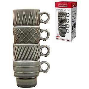 Xicara cafe minar 90ml cinza 4 pecas - western (jogo)