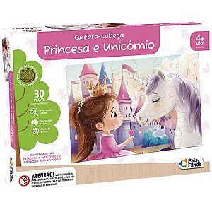 Quebra-cabeca madeira princesa e unicornio 30 pecas - pais e filhos (unidade)