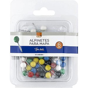 Alfinete mapa colorido 6mm 50 unidades - brw (caixa)