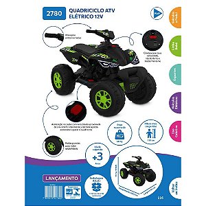 Veiculo eletrico quadriciclo atv verde 12v - bandeirante (unidade)