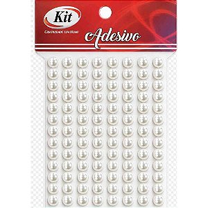 Pedraria 1/2 perola 6mm adesiva branco - kit (pct.c/12)