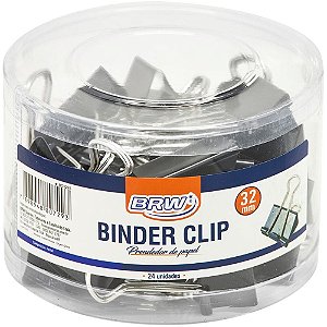 Prendedor de papel binder 32mm preto - brw (pote-24)