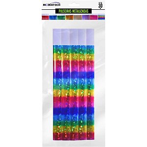 Pulseira identificacao hband rainbow holograf.metaliz - tecnomidia (bl.c/30)
