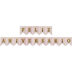 Faixa decorativa feliz aniversario rosa c/corda - art lille (unidade)