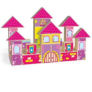 Brinquedo para montar castelo encantado de madeira 3 - brinc. de crianca (unidade)