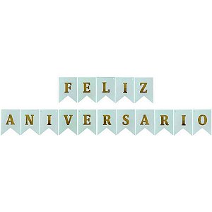 Faixa decorativa feliz aniversario azul c/corda - art lille (unidade)