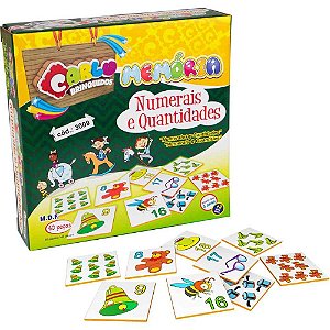 Jogo da memoria numerais e quanti.madeira 40pc - carlu (unidade)