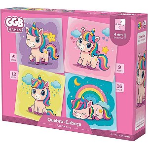 Quebra-cabeca cartonado unicornio 4em1 6/9/12 e 16pcs - ggb plast (unidade)