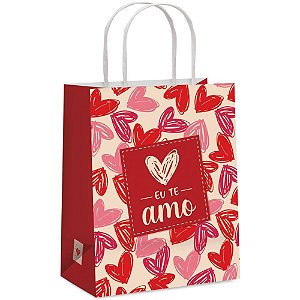 Sacola para presente decorada nosso amor m 26x19,5x9,5cm - packpel (pct.c/10)