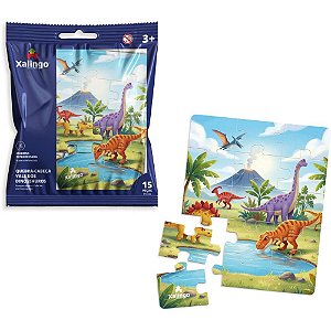 Quebra-cabeca madeira vale dos dinossauros 15pcs - xalingo (unidade)