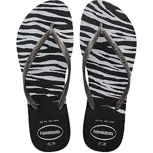 Chinelo havaianas feminino slim animals 39/0 preto/prata - havaianas (par)