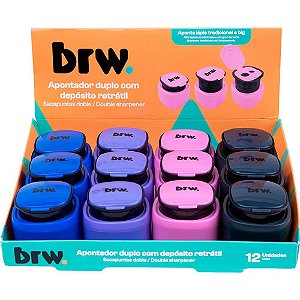 Apontador com deposito 2 furos plastico duplo retratil - brw (dp.c/12)