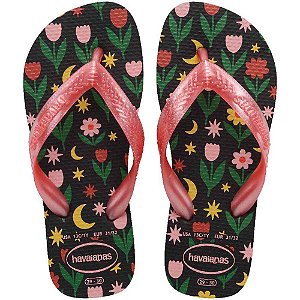 Chinelo havaianas infantil kids flores 25/6 preto - havaianas (par)