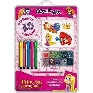 Livro brinquedo ilustrado arte diamante 5d princesas - vale das letras (unidade)