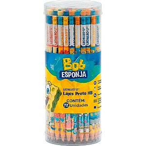 Lapis preto redondo decorado bob esponja hb c/borracha 4mod - leonora (pote-72)
