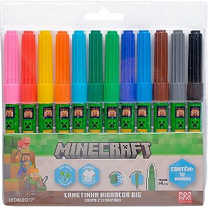 Caneta hidrografica jumbo minecraft 12 cores - leonora (estojo)