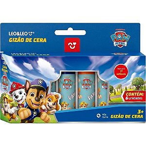 Giz de cera curto patrulha canina 6 cores - leonora (estojo)