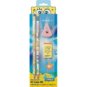Kit escolar bob esponja hb c/04 pecas - leonora (blister)