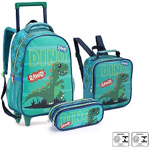 Mochila infantil com rodinha dino/shark lancheira+estojo(sortido) - seanite (kit)